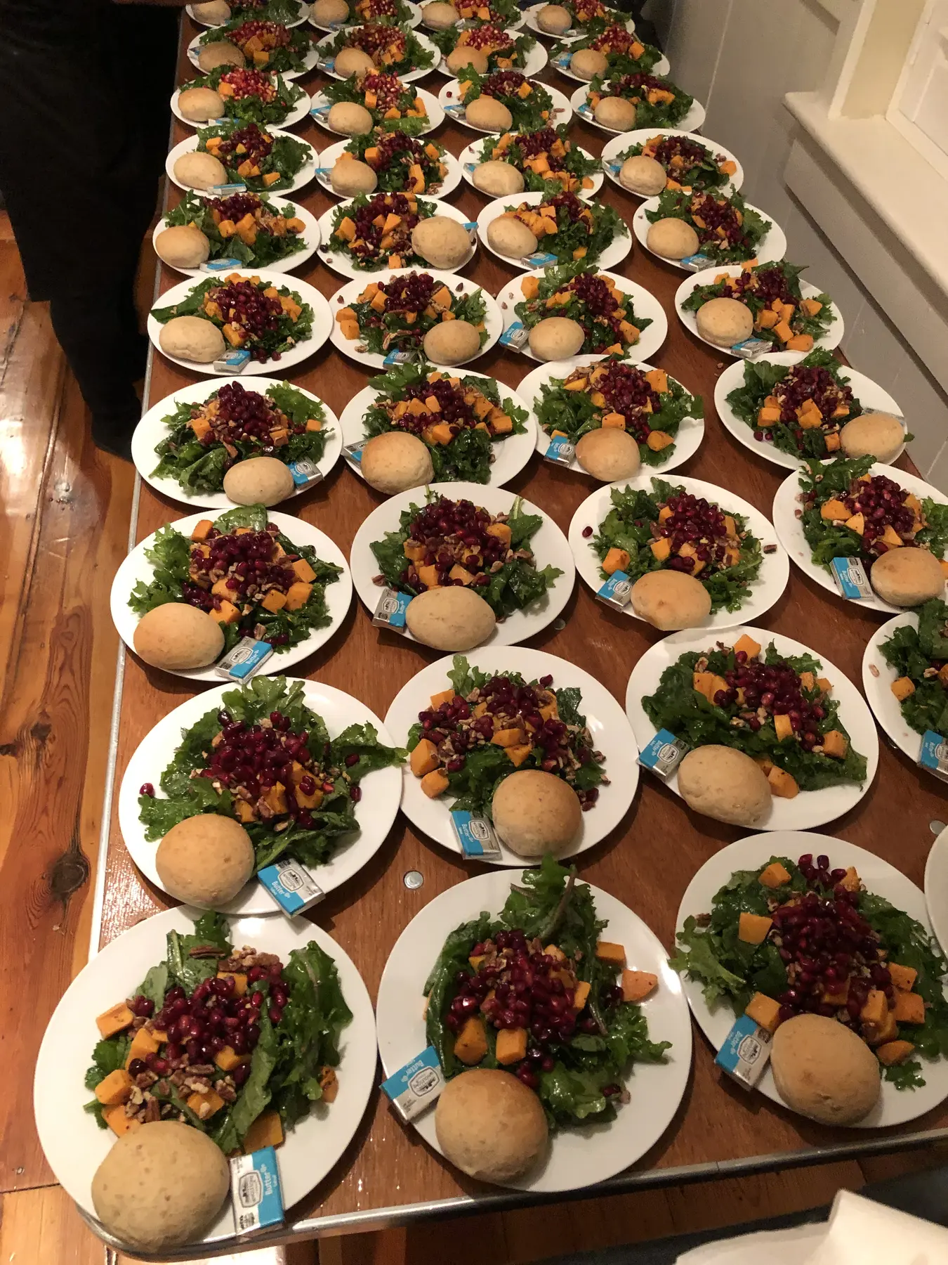 Rows of plated courses prepared for service.